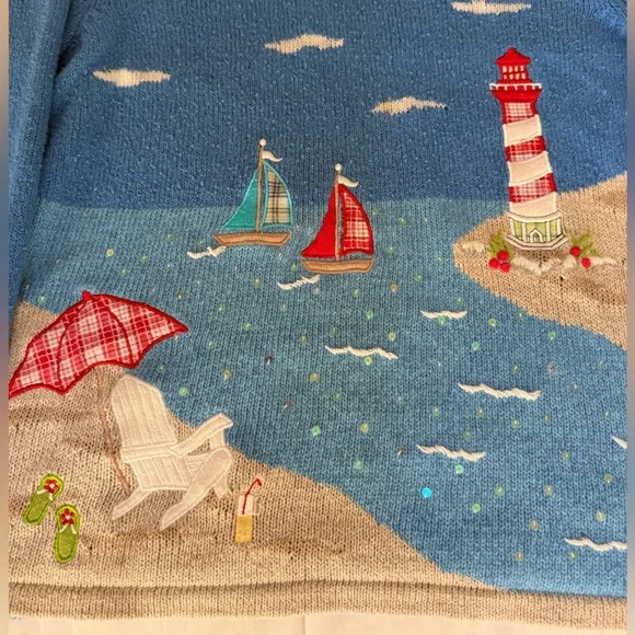 Blue Nautical Sweater with Lighthouse Design - Picture 3 of 7